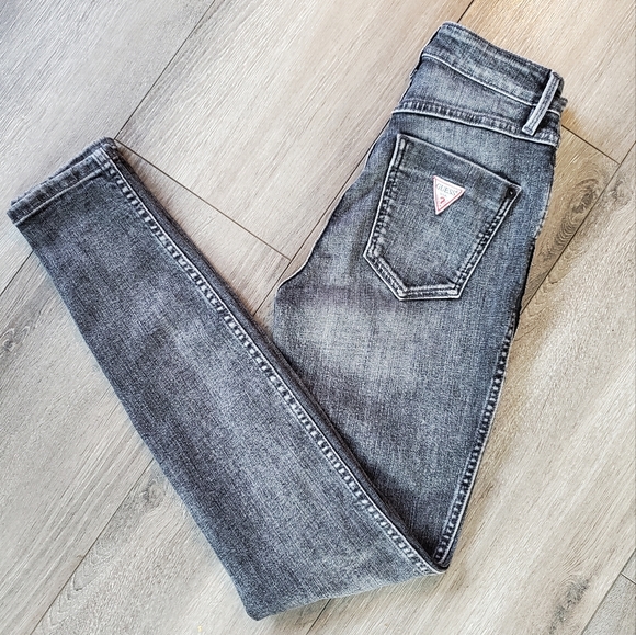 Guess Gray Faded Wash Skinny Stretch Mid to High Rise 1981 Jeans, 24 - Picture 6 of 9